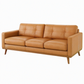Canapé 3 places 210 cm marron revêtement aspect cuir style vintage