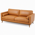 Canapé 2 places 190 cm aspect cuir marron style moderne avec pieds en bois