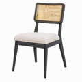 Chaise de salle à manger 48 x 55 x 82 cm en bois noir cannage naturel et tissu beige