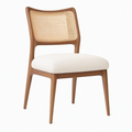 Chaise de salle à manger 50 x 55 x 82 cm en bois brun cannage rotin et tissu bouclette écru style naturel