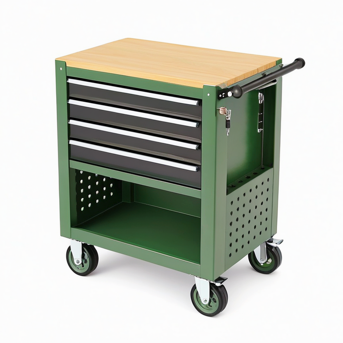 Servante d atelier 77 x 46 x 96 cm en acier vert et bois avec 5 tiroirs mobile
