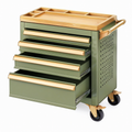 Servante d'atelier 78 x 45 x 92 cm en acier vert avec 5 tiroirs et plateau en bois