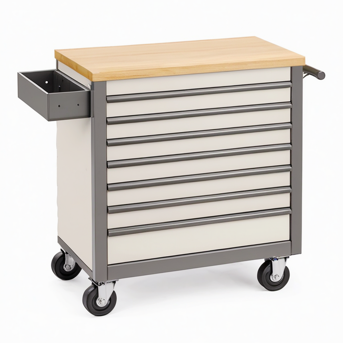 Servante d'atelier 76 x 46 x 92 cm en acier noir et beige avec plan de travail en bois à roulettes