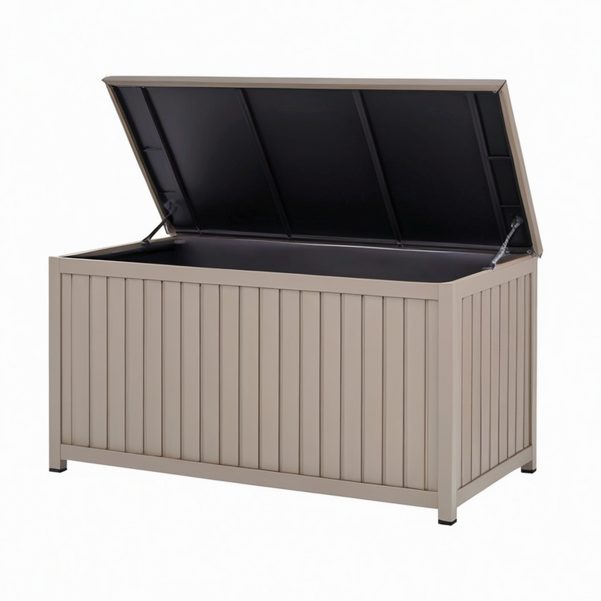 Coffre de rangement extérieur 120 x 60 x 63 cm en métal taupe à couvercle relevable