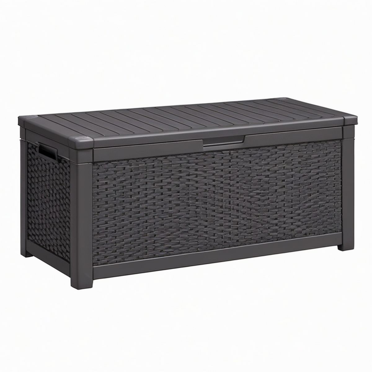 Coffre de rangement extérieur 120 x 56 x 63 cm en polypropylène anthracite tressé avec couvercle
