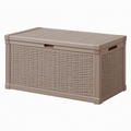 Coffre de rangement extérieur 120 x 60 x 60 cm en plastique taupe tressé avec couvercle