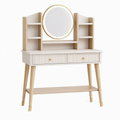 Coiffeuse 100 cm 45 cm 145 cm en bois beige et chêne clair avec miroir lumineux et rangements