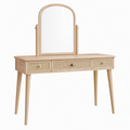 Coiffeuse 120 x 45 x 140 cm en bois beige avec miroir et tiroirs style naturel