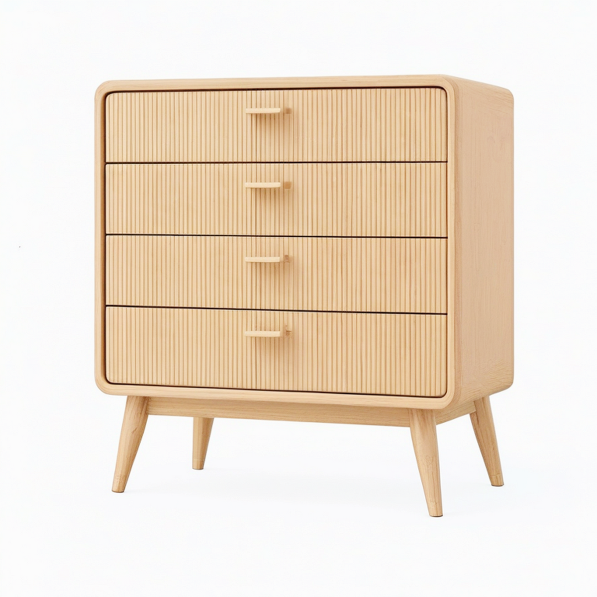 Commode 80 x 40 x 100 cm en bois chêne clair à 4 tiroirs style moderne