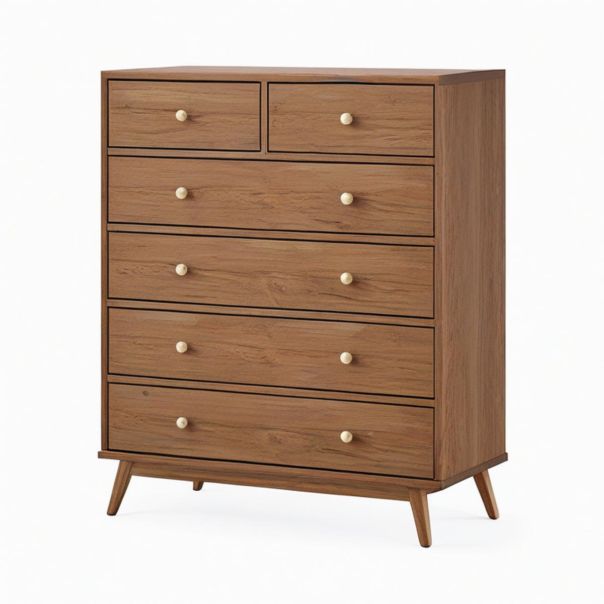 Commode 120 x 45 x 130 cm en bois brun noyer à 6 tiroirs style rétro