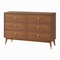Commode 150 x 45 x 90 cm en bois marron noyer à 6 tiroirs style rétro