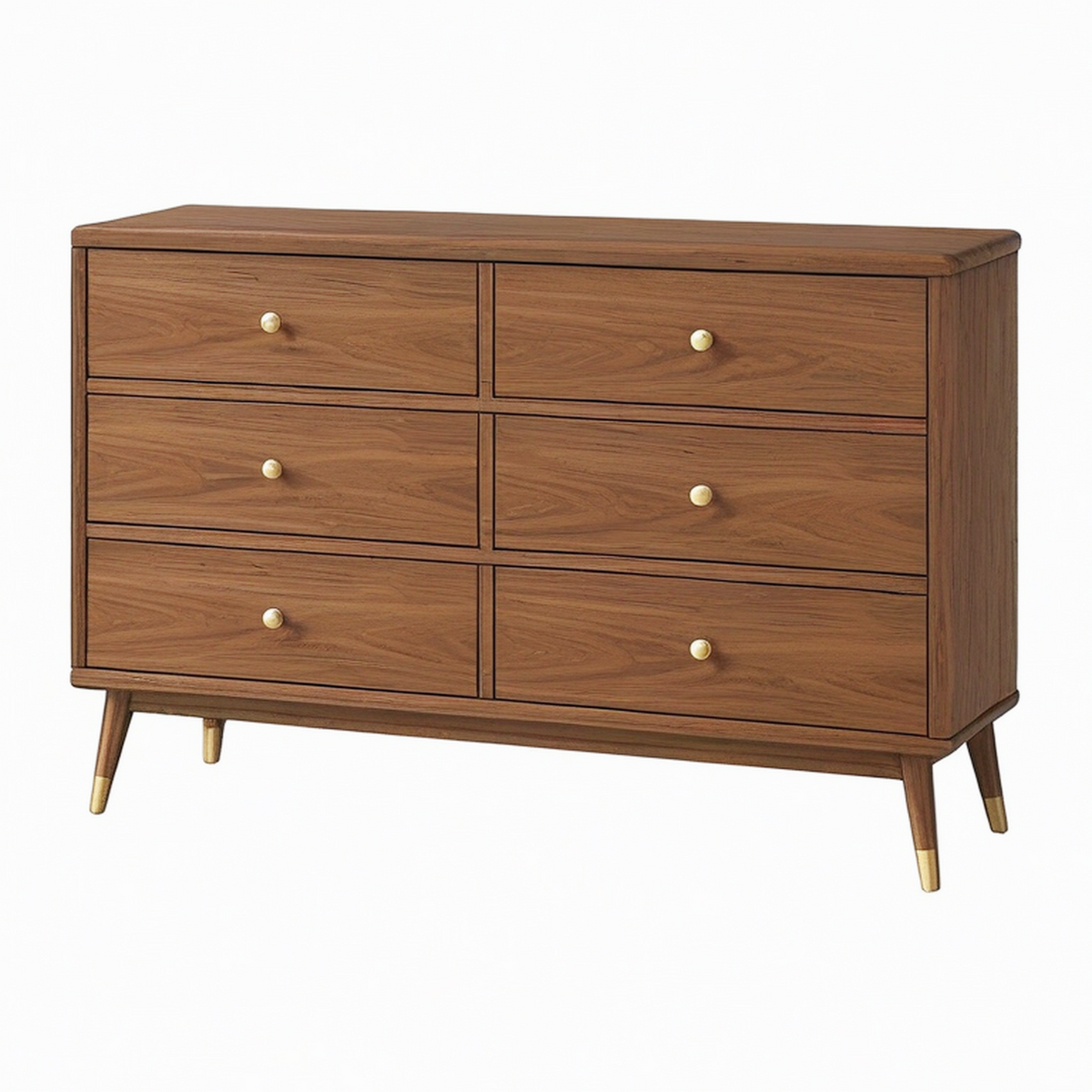 Commode 150 x 45 x 90 cm en bois marron noyer à 6 tiroirs style rétro