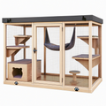 Enclos pour chat 150 x 75 x 180 cm en bois naturel et métal noir - avec plateformes griffoirs et hamac