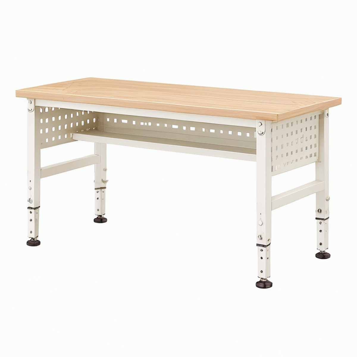 Établi 120 x 60 x 75 cm en bois et acier beige réglable pour atelier style industriel