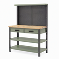Établi d'atelier 120 x 60 x 200 cm en métal vert avec plateau en bois rangements et panneau perforé